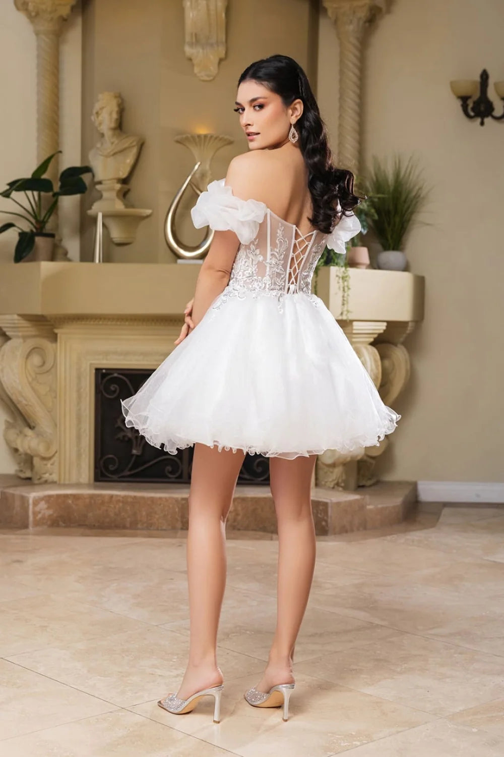 Short Off Shoulder Ruffled Dress by May Queen MQ2164
