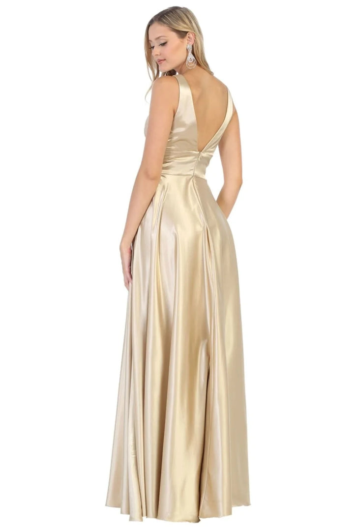Satin Sleeveless A-line Slit Gown by May Queen MQ1723