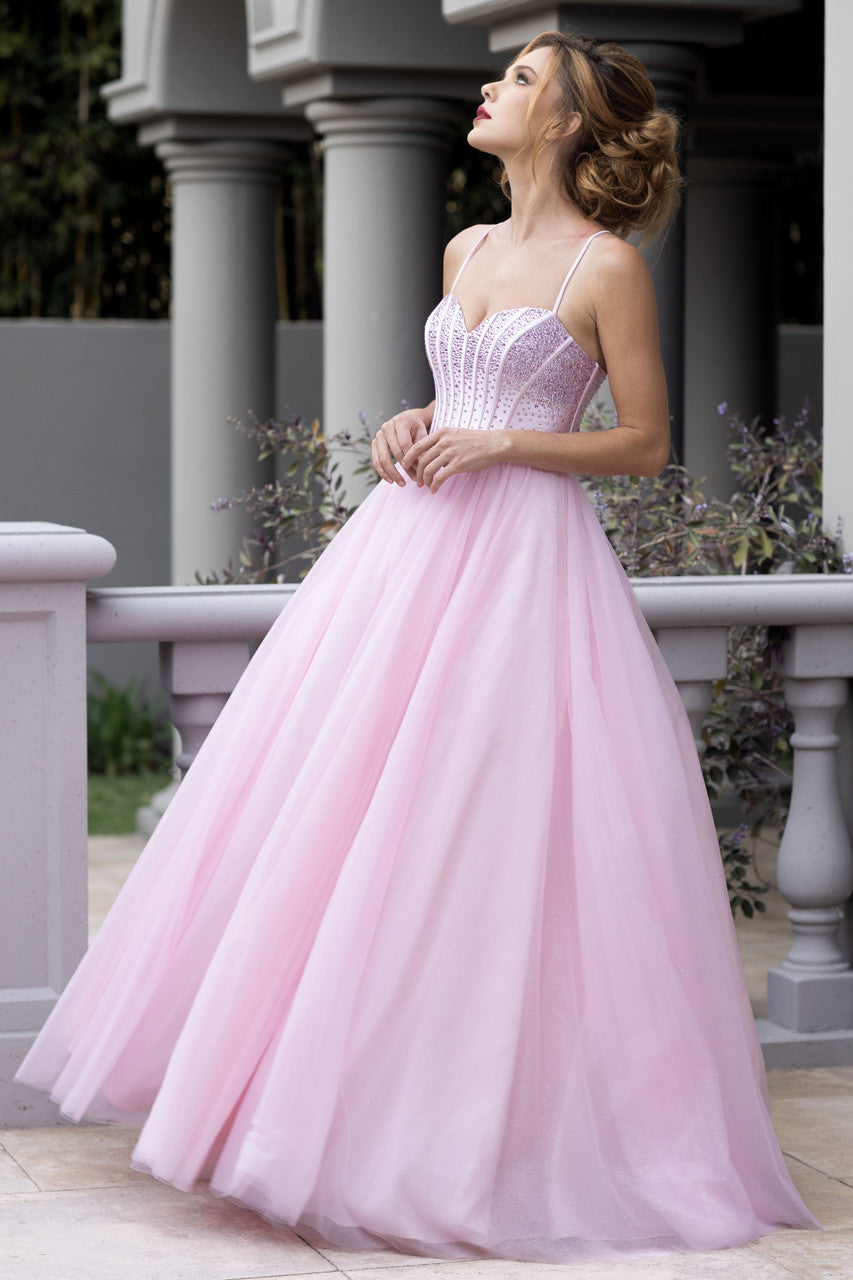 Heat Stone Sleeveless A-line Gown by Lenovia 8503 XL / Pink