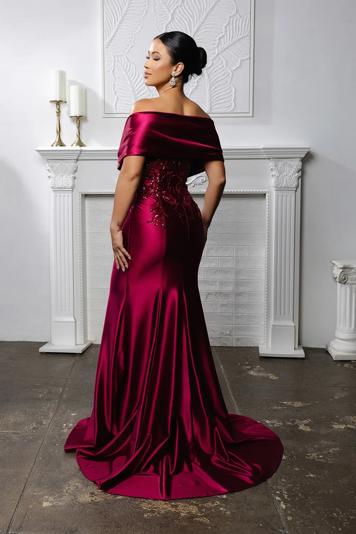 Fitted Off Shoulder Gown by May Queen MQ2174