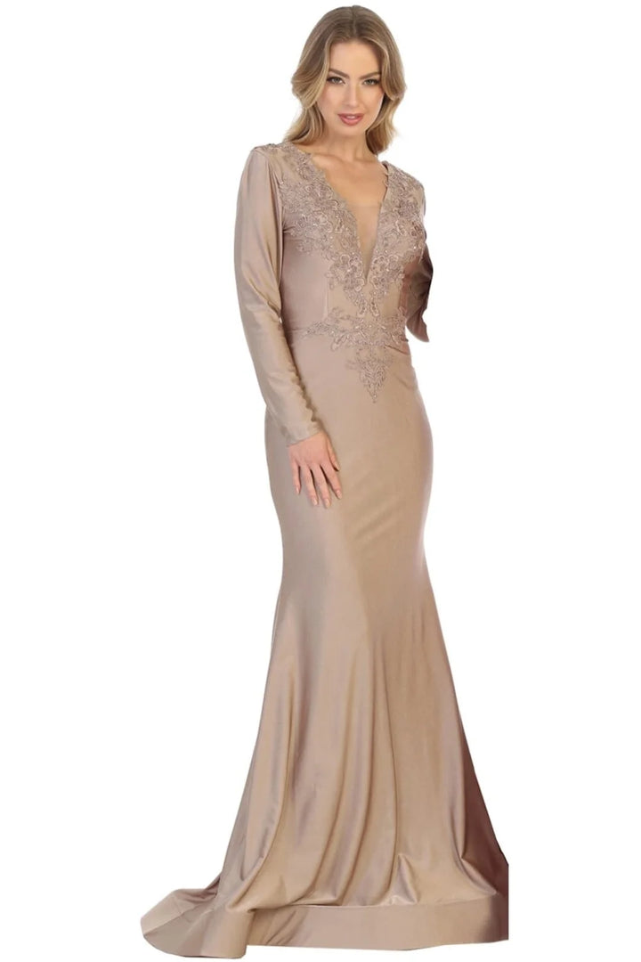 Applique Long Sleeve Mermaid Dress by May Queen MQ1772