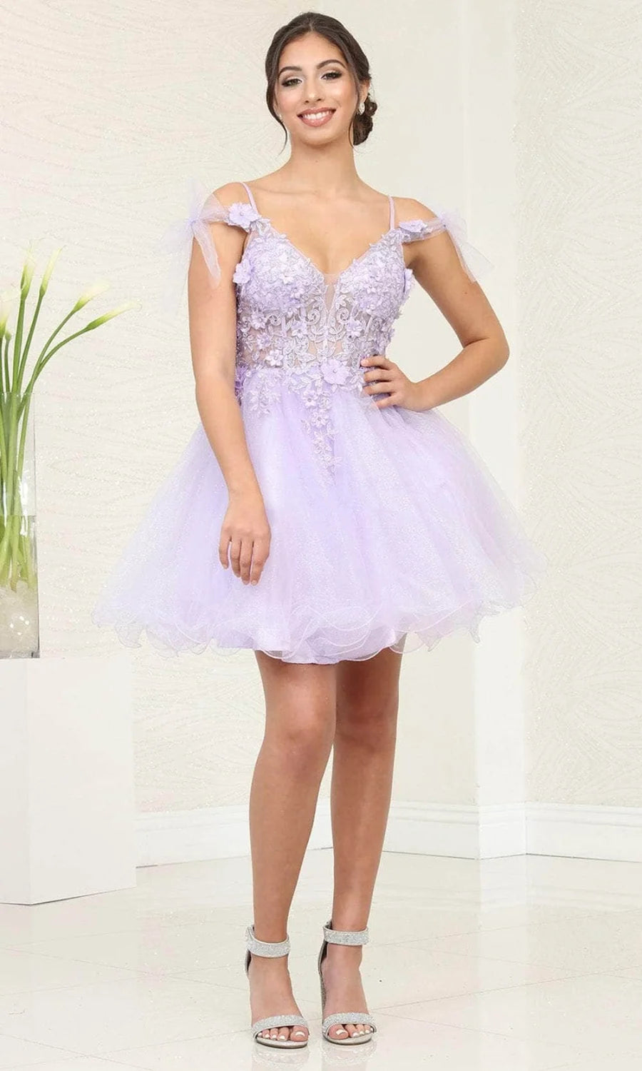 Short Off Shoulder Ruffled Dress by May Queen MQ2066