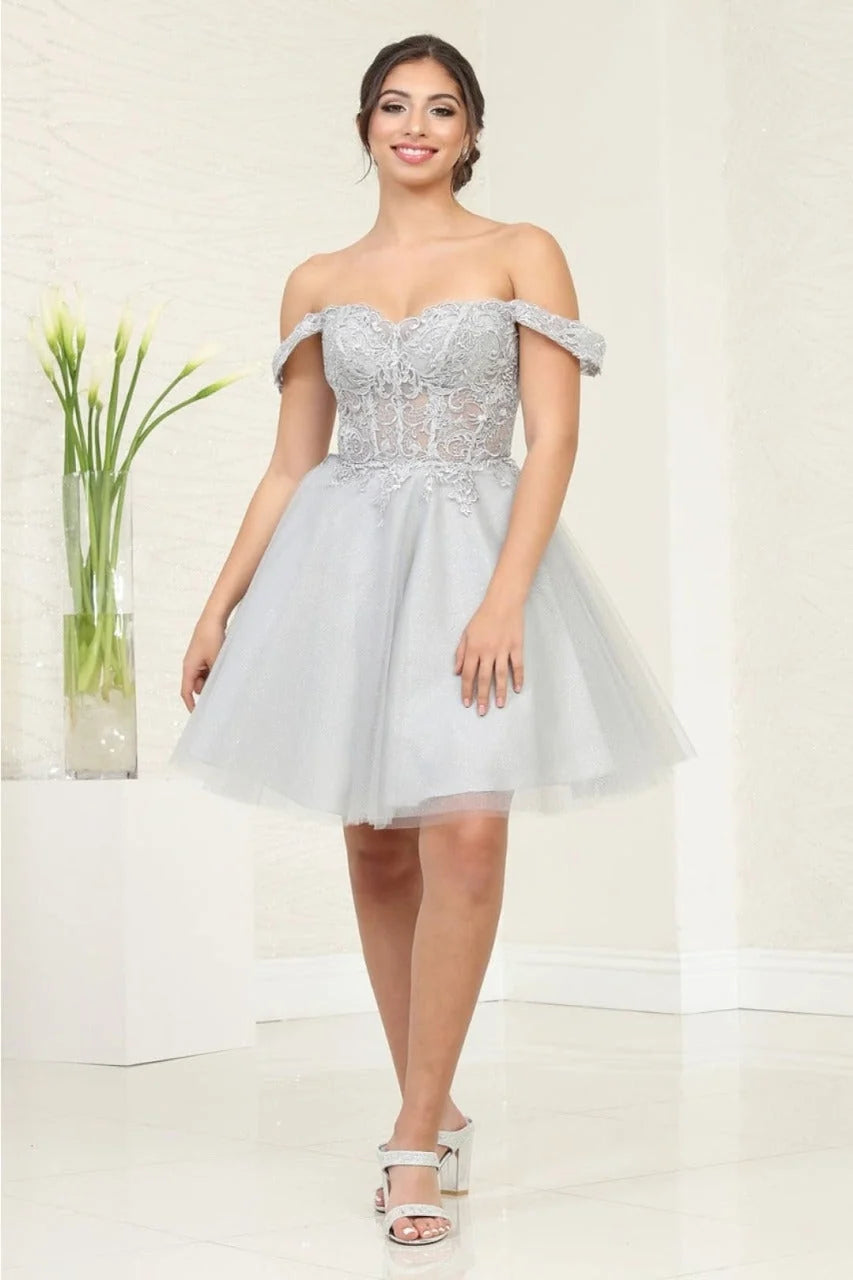 Applique Short Off Shoulder Dress by May Queen MQ2009
