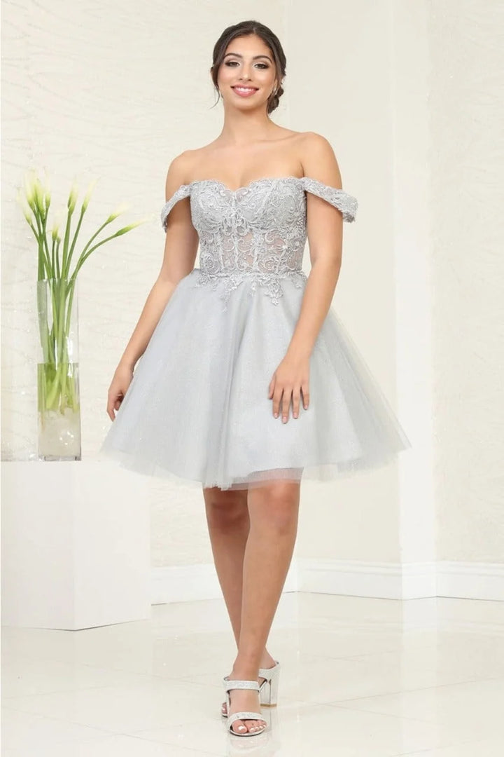 Applique Short Off Shoulder Dress by May Queen MQ2009