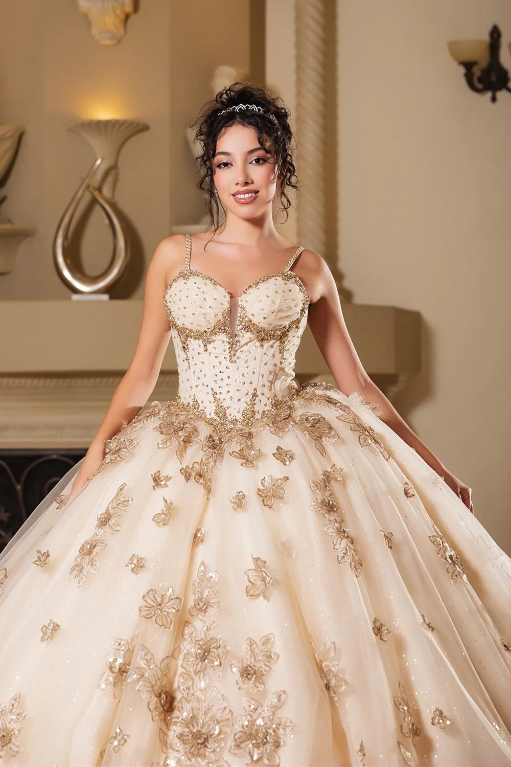 Applique Sleeveless Ball Gown by May Queen LK282