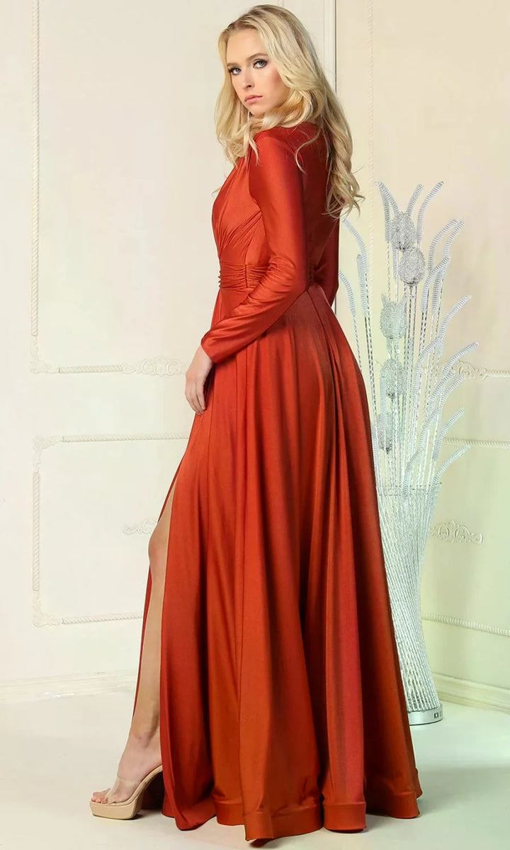 Long Sleeve A-line Slit Gown by May Queen MQ1835