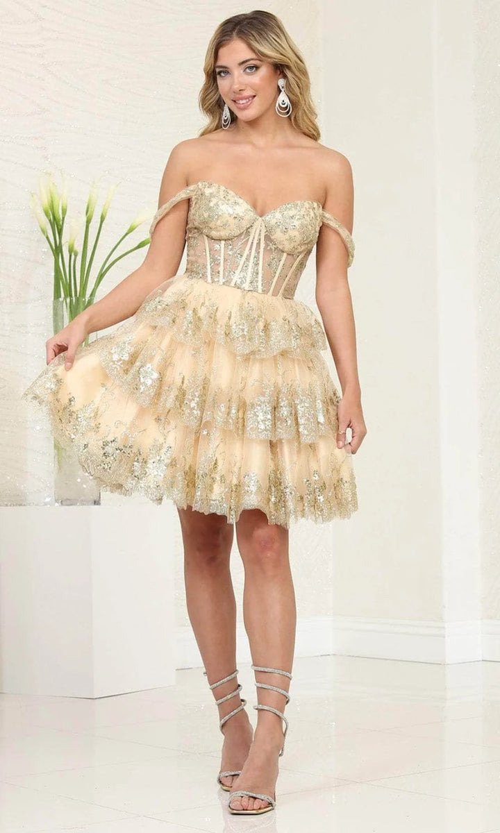 Short Off Shoulder Tiered Dress by May Queen MQ2094