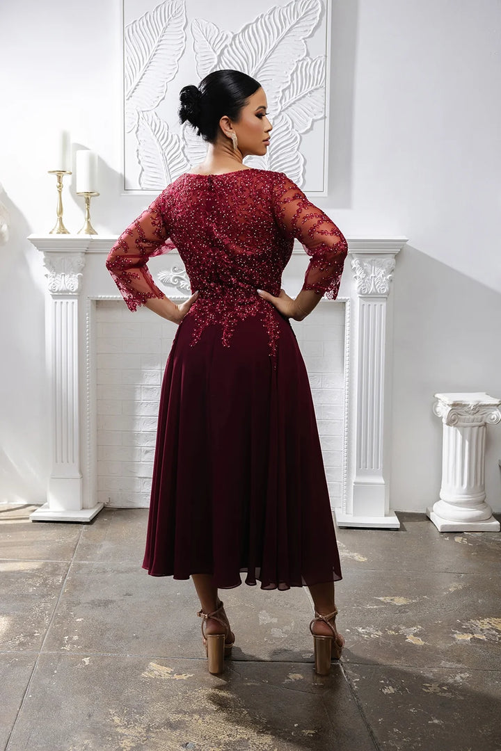 3/4 Sleeve Tea Length Dress by May Queen MQ2108