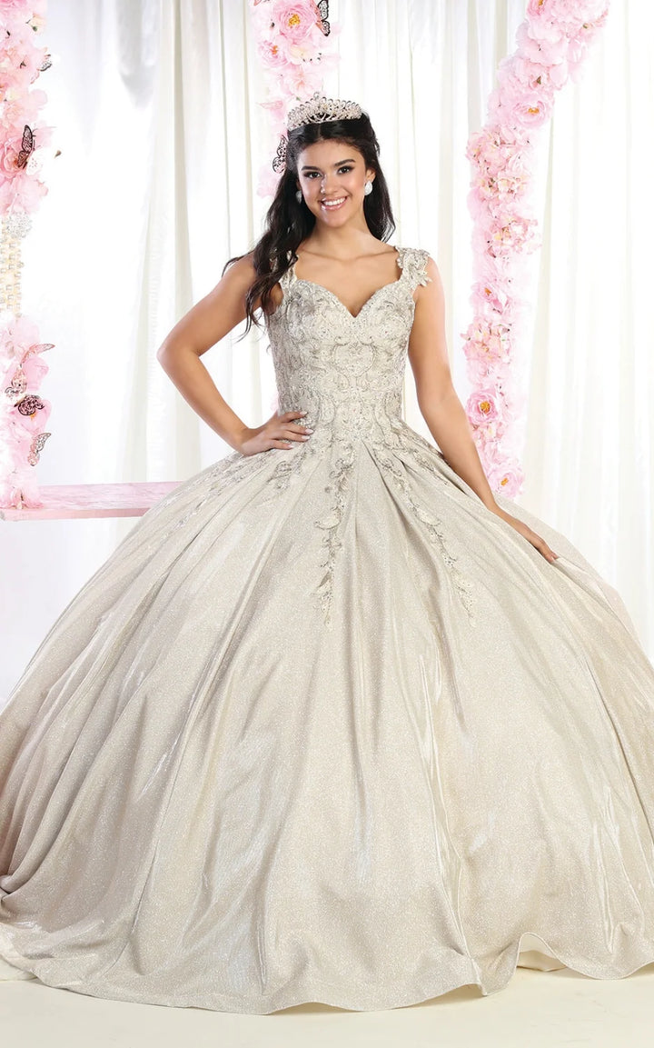 Metallic Sleeveless Ball Gown by May Queen LK178