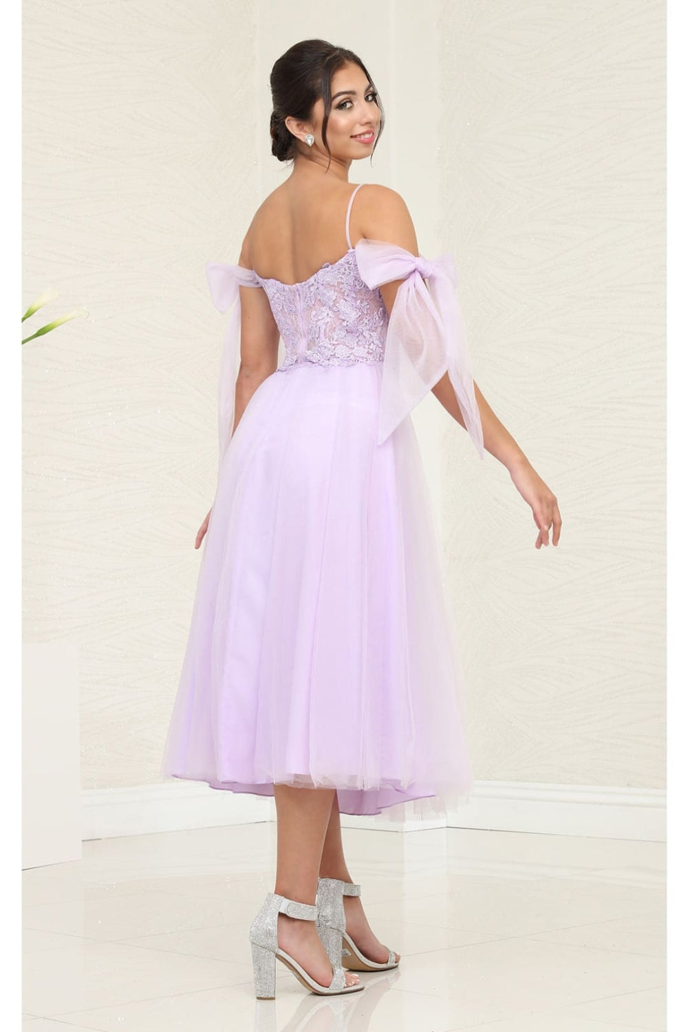 Applique Off Shoulder Midi Dress by May Queen MQ2089