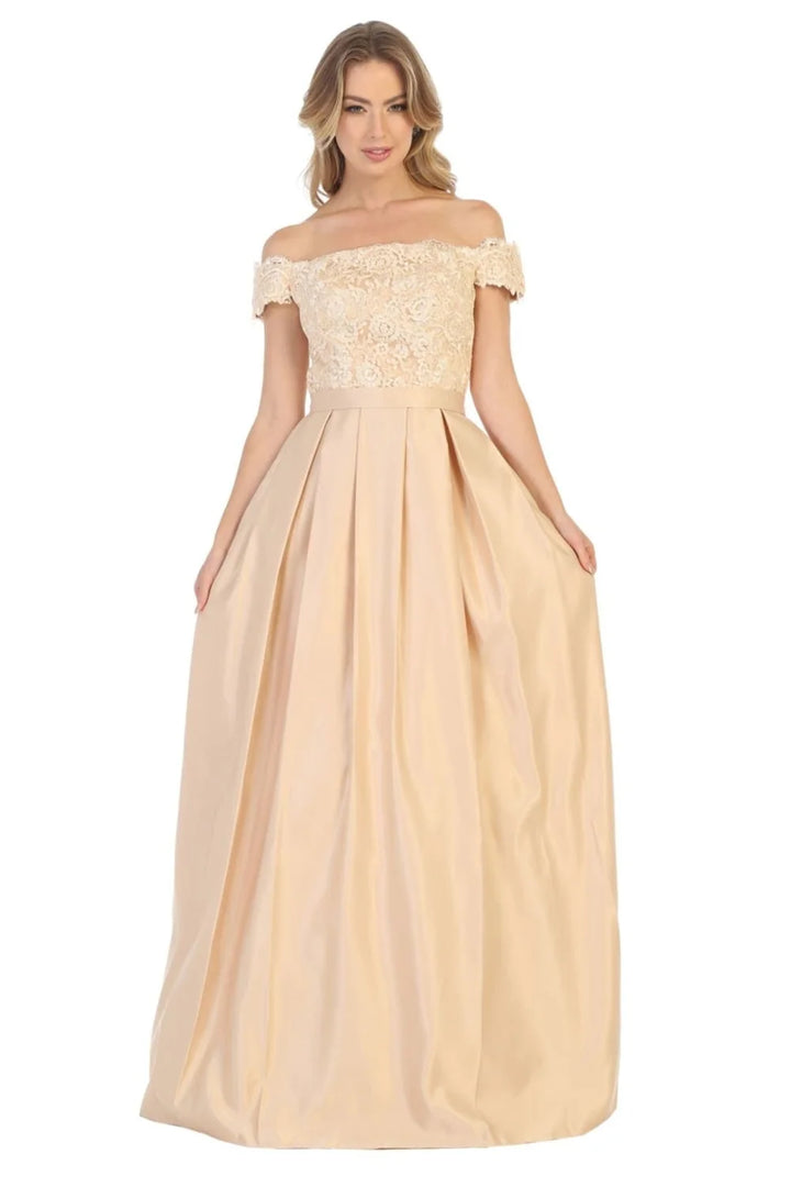 Lace Bodice Off Shoulder Gown by May Queen MQ1762