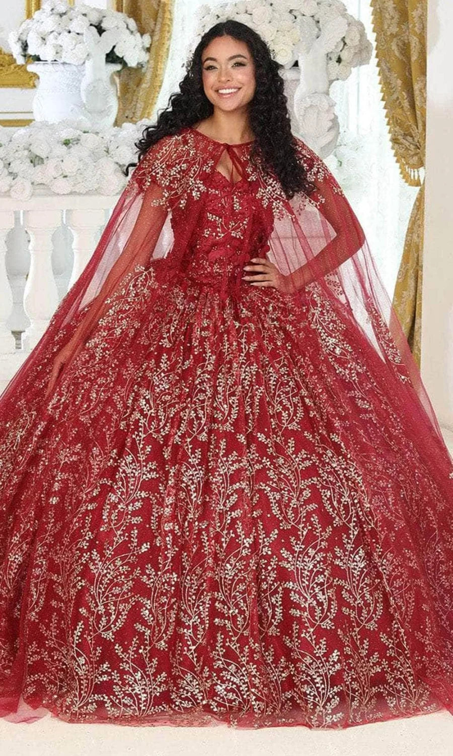 Cold Shoulder Cape Ball Gown by May Queen LK204