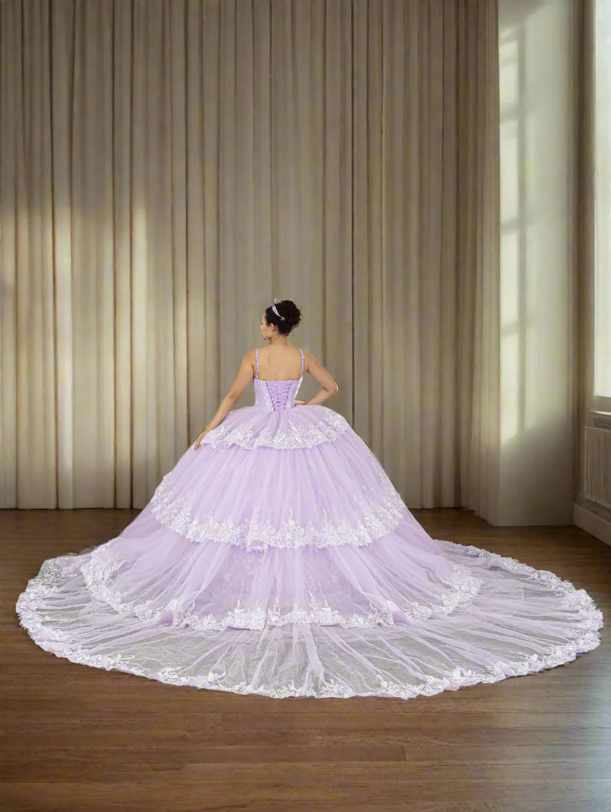 3D Floral V-Neck Tiered Ball Gown by Calla SCL-30029