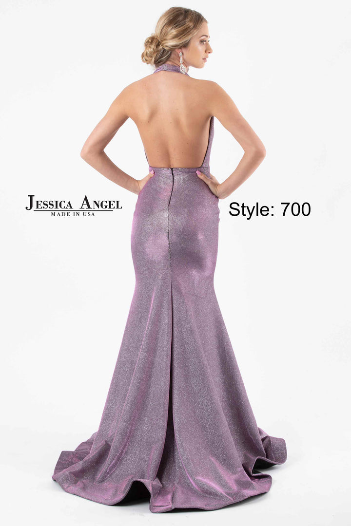 Metallic Fitted V-Neck Gown by Jessica Angel 700