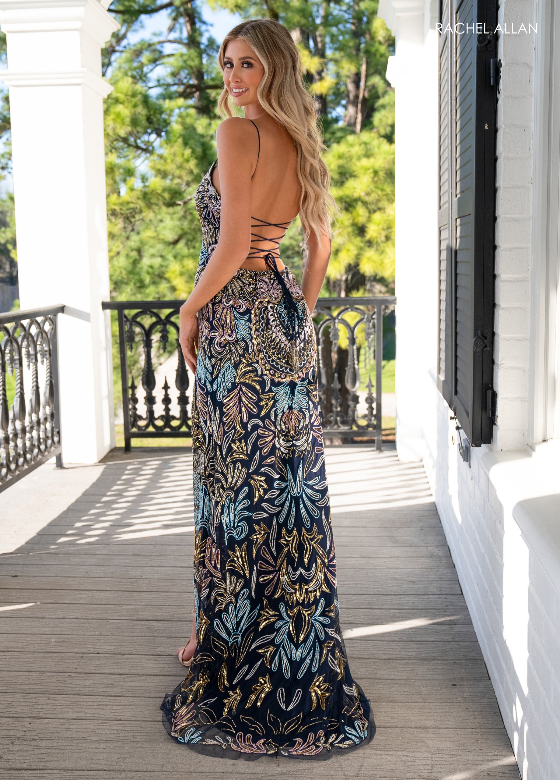 Bead Print Sleeveless Slit Gown by Rachel Allan 70002 – ABC