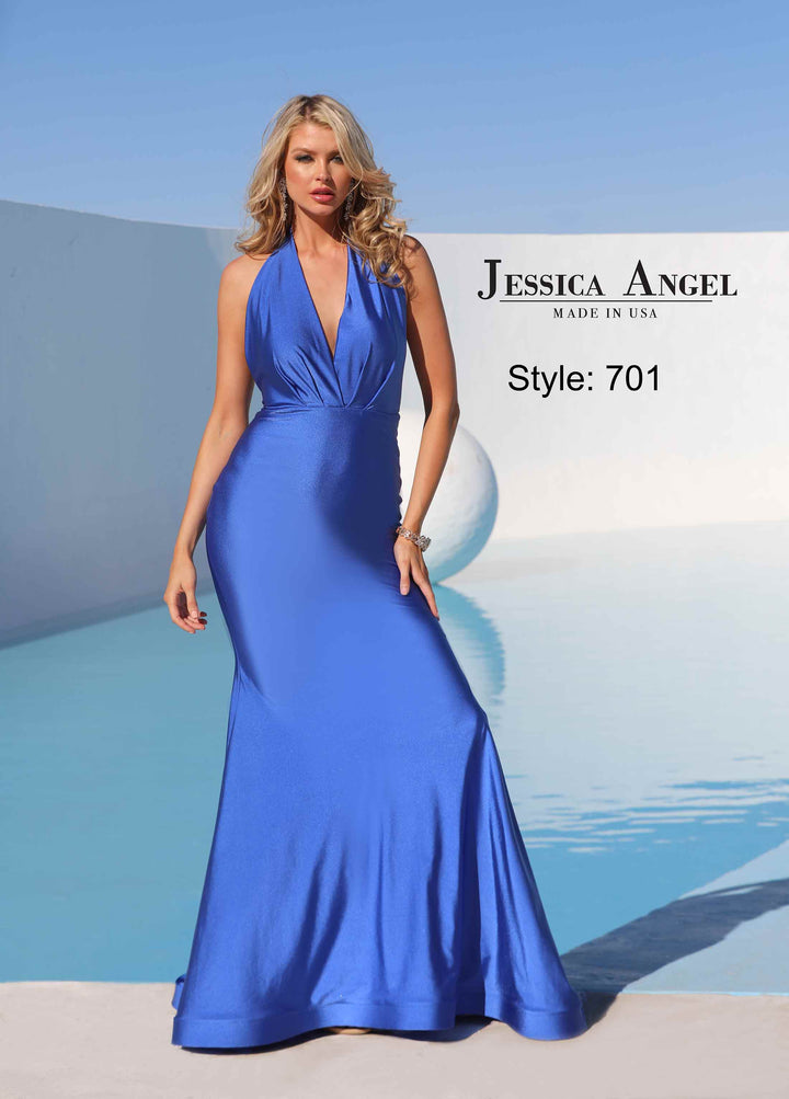 Jersey Fitted V-Neck Gown by Jessica Angel 701