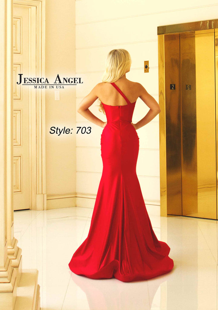 Jersey One Shoulder Slit Gown by Jessica Angel 703