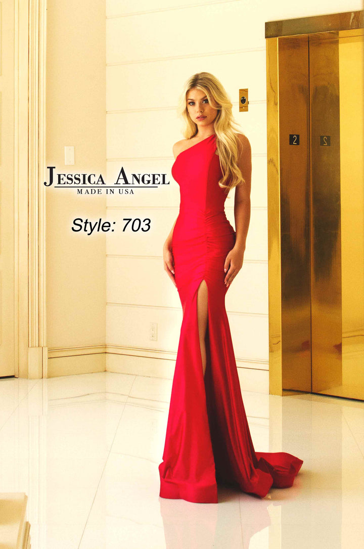 Jersey One Shoulder Slit Gown by Jessica Angel 703