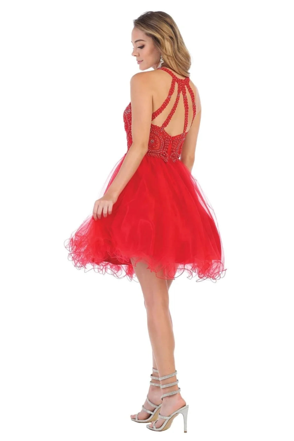 Applique Short Halter Ruffled Dress by May Queen MQ1643