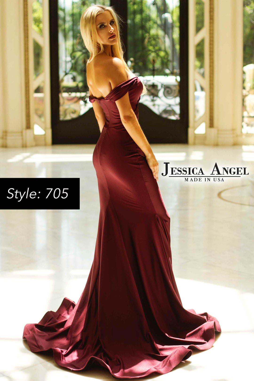 Jersey Fitted Off Shoulder Gown by Jessica Angel 705