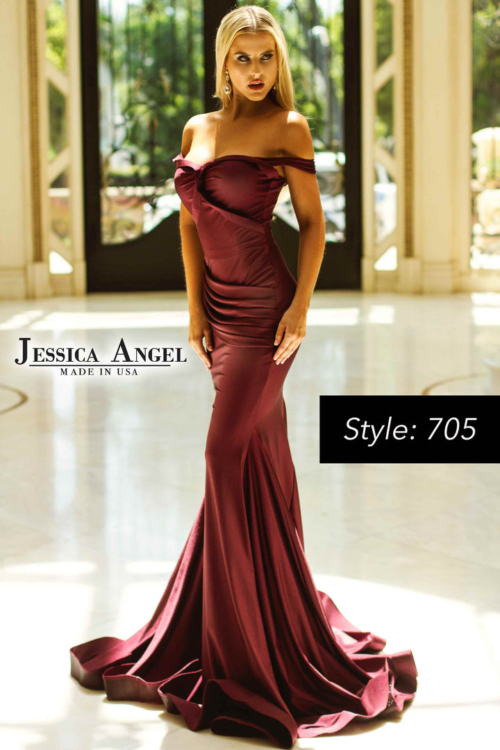 Jersey Fitted Off Shoulder Gown by Jessica Angel 705