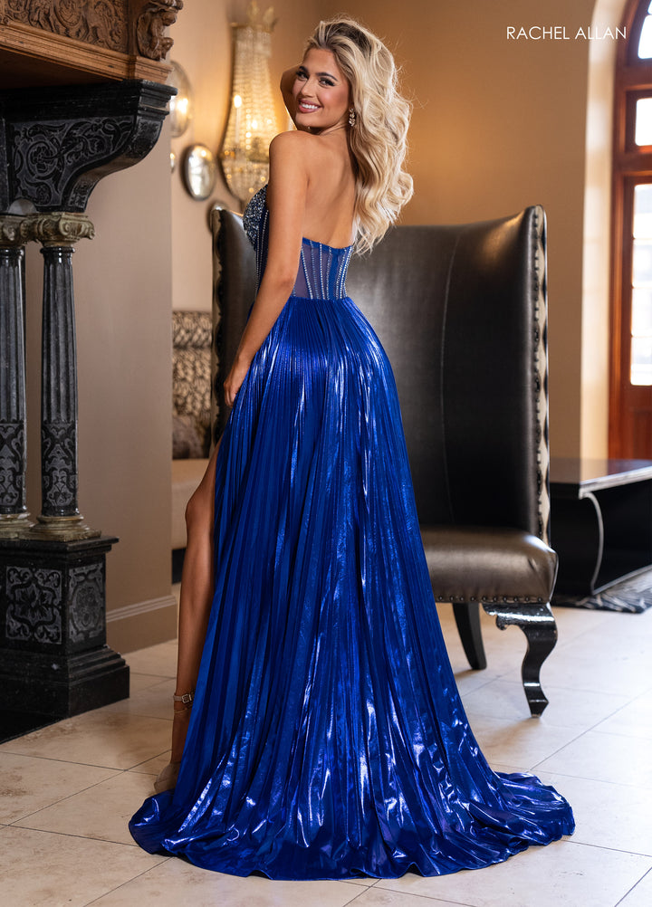 Metallic Strapless A-line Slit Gown by Rachel Allan 70709