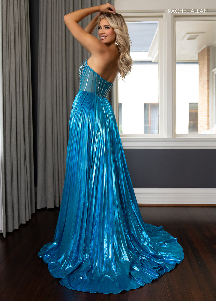 Metallic Strapless A-line Slit Gown by Rachel Allan 70709