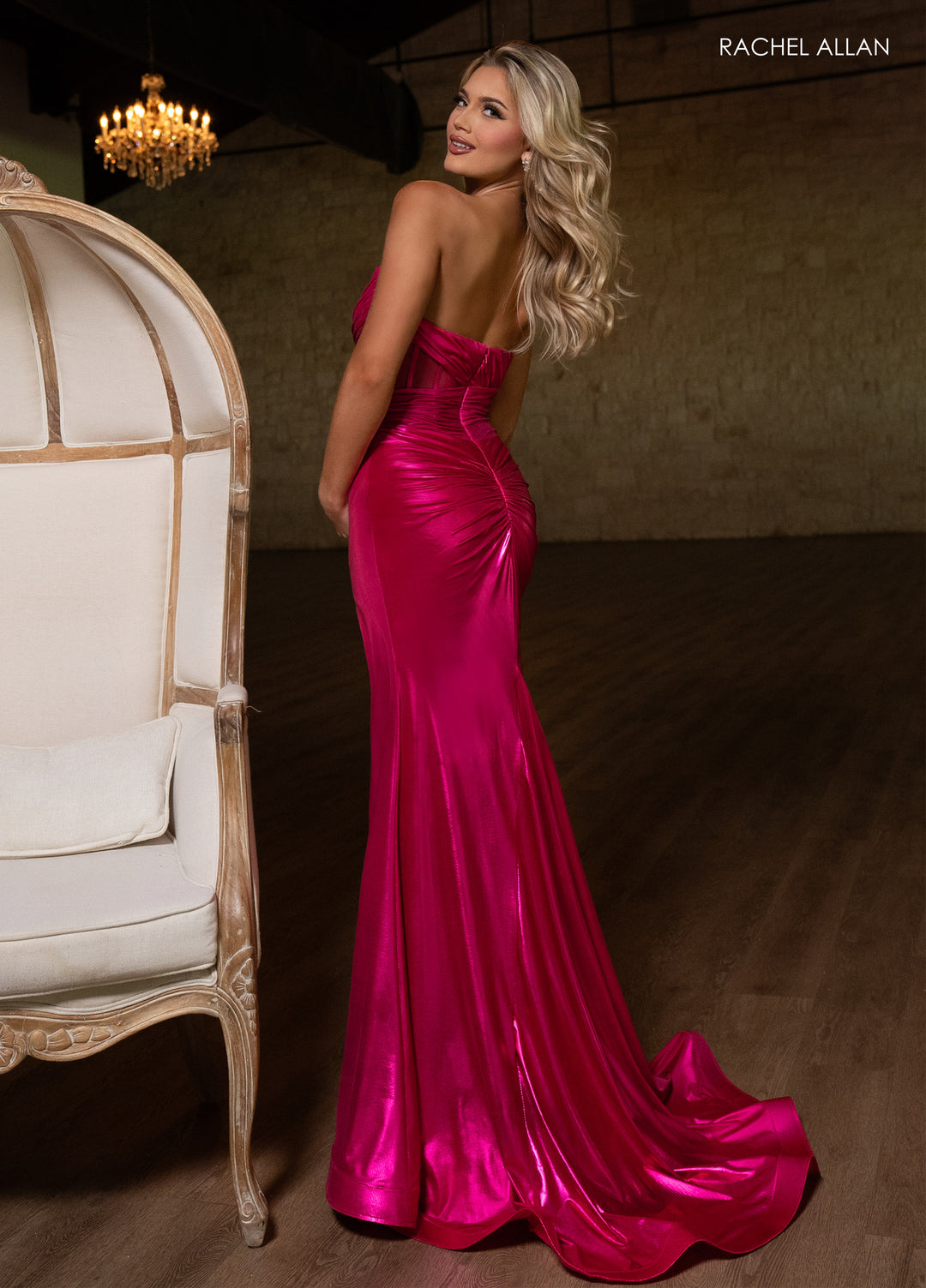 Metallic Strapless Slit Gown by Rachel Allan 70751