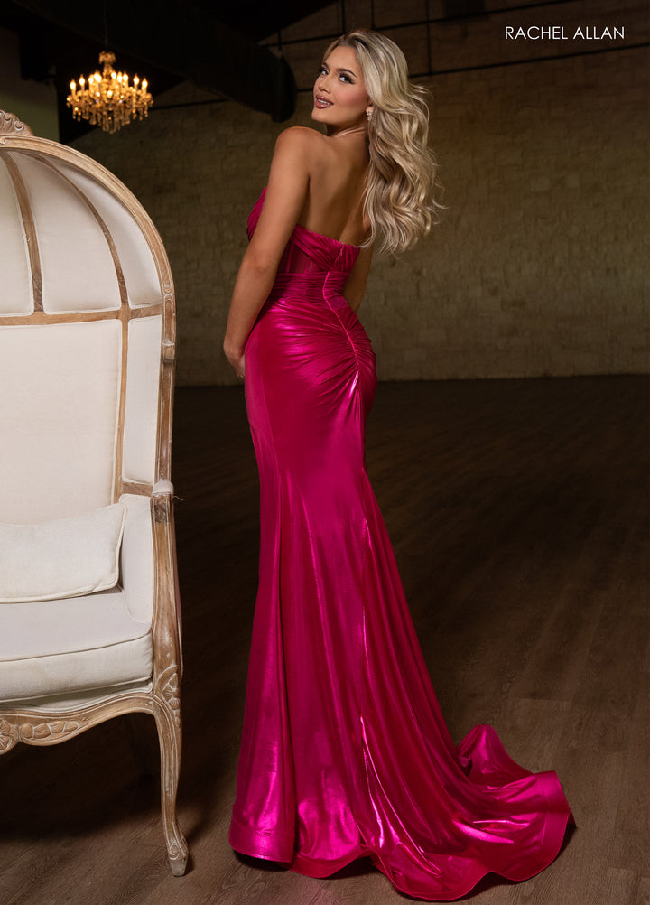 Metallic Strapless Slit Gown by Rachel Allan 70751