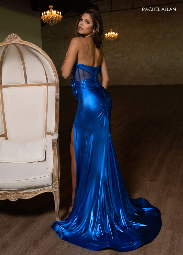 Metallic Strapless Slit Gown by Rachel Allan 70751