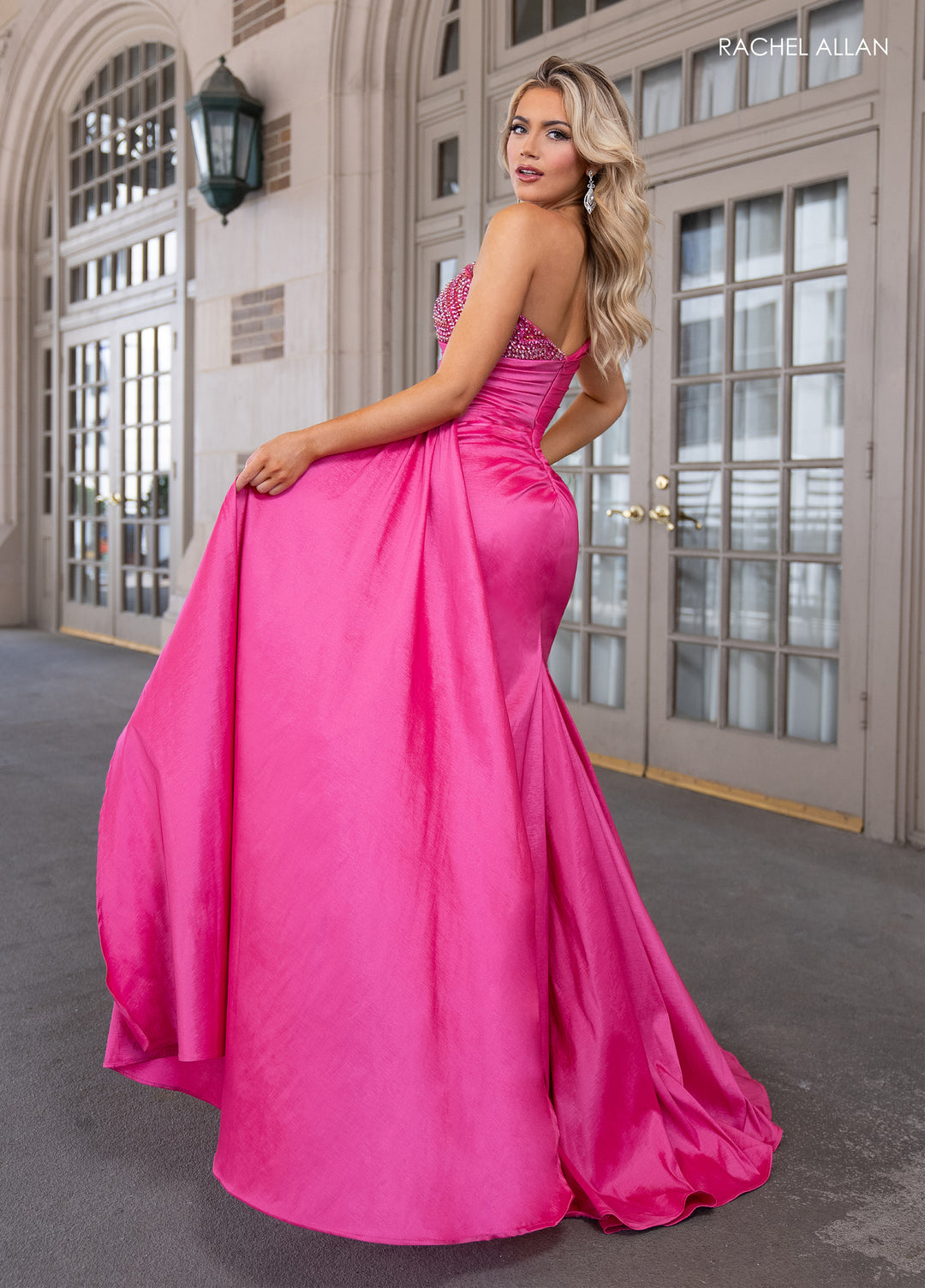 Taffeta One Shoulder Slit Gown by Rachel Allan 70778