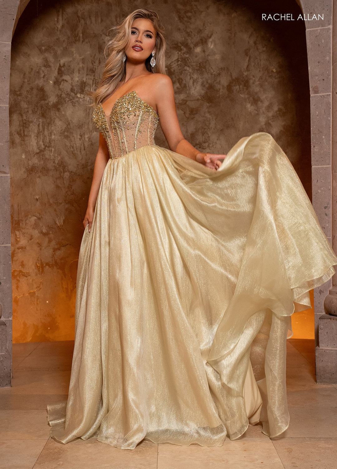 Organza Strapless A-line Gown by Rachel Allan 70812