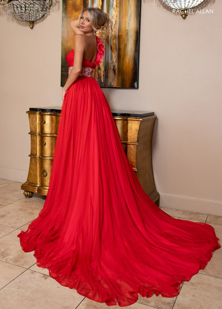 One Shoulder A-line Slit Gown by Rachel Allan 70827