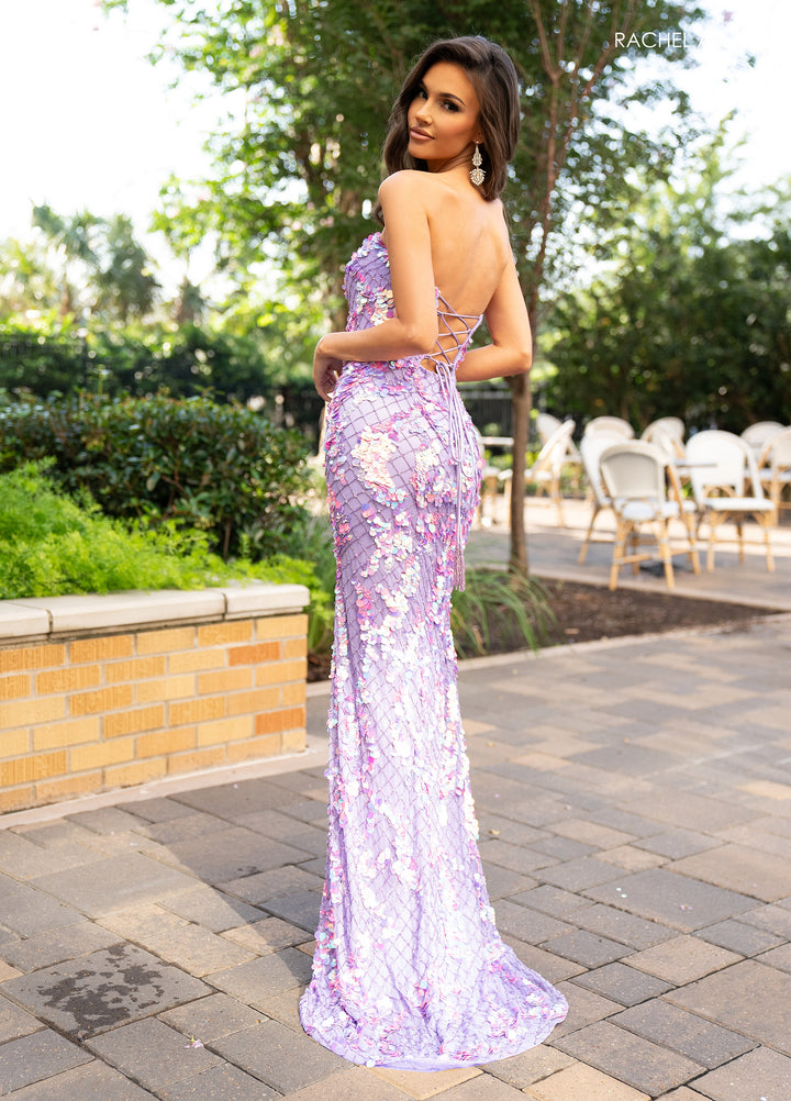 Paillette Sequin Strapless Slit Gown by Rachel Allan 70829