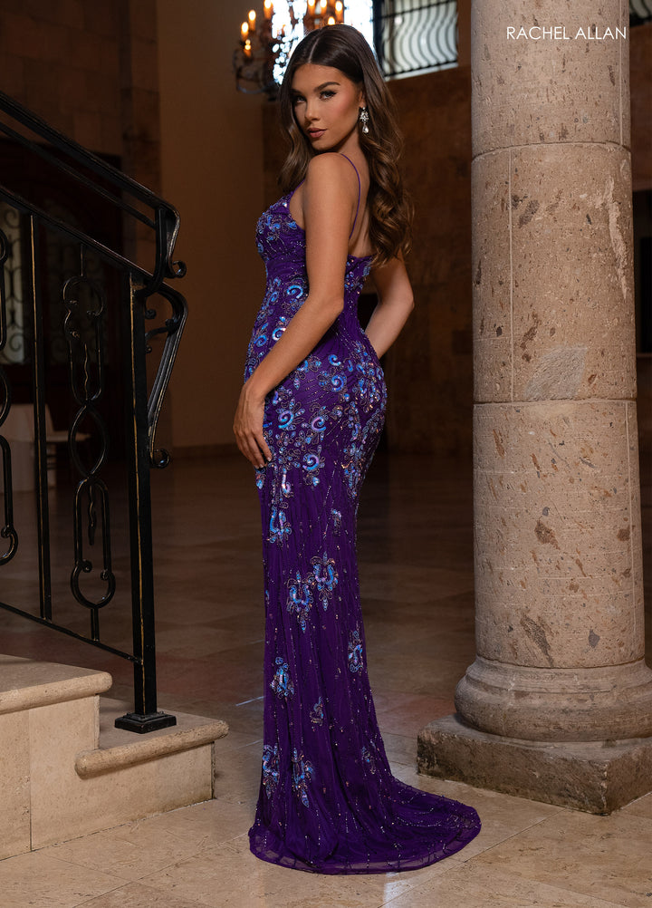 Beaded Sweetheart Slit Gown by Rachel Allan 70842