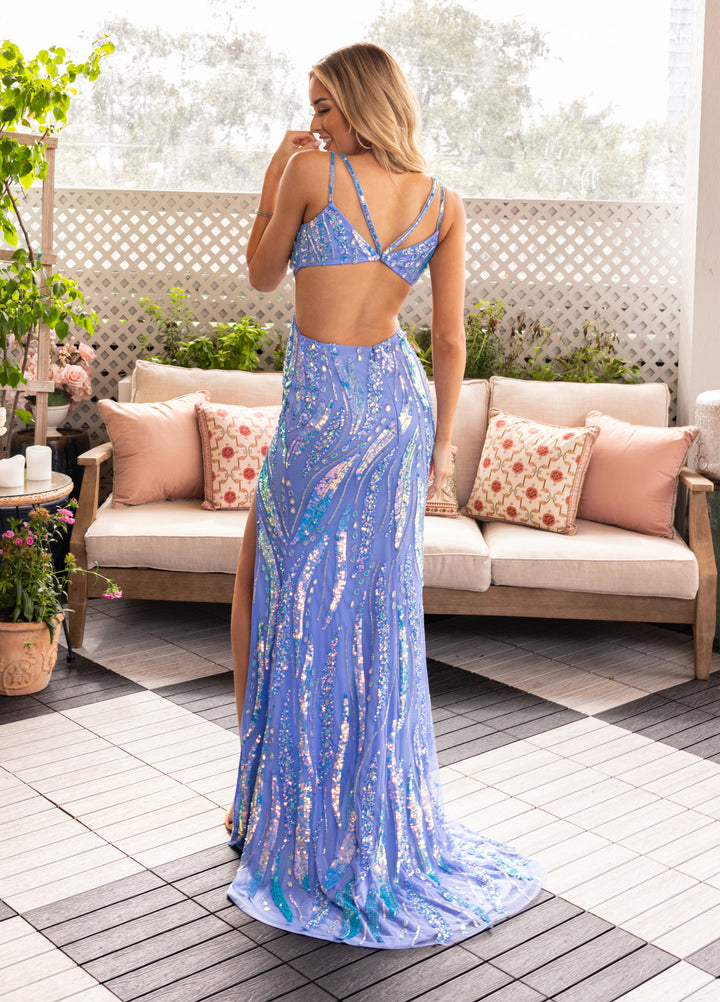 Beaded Fitted V-Neck Slit Gown by Rachel Allan 70915