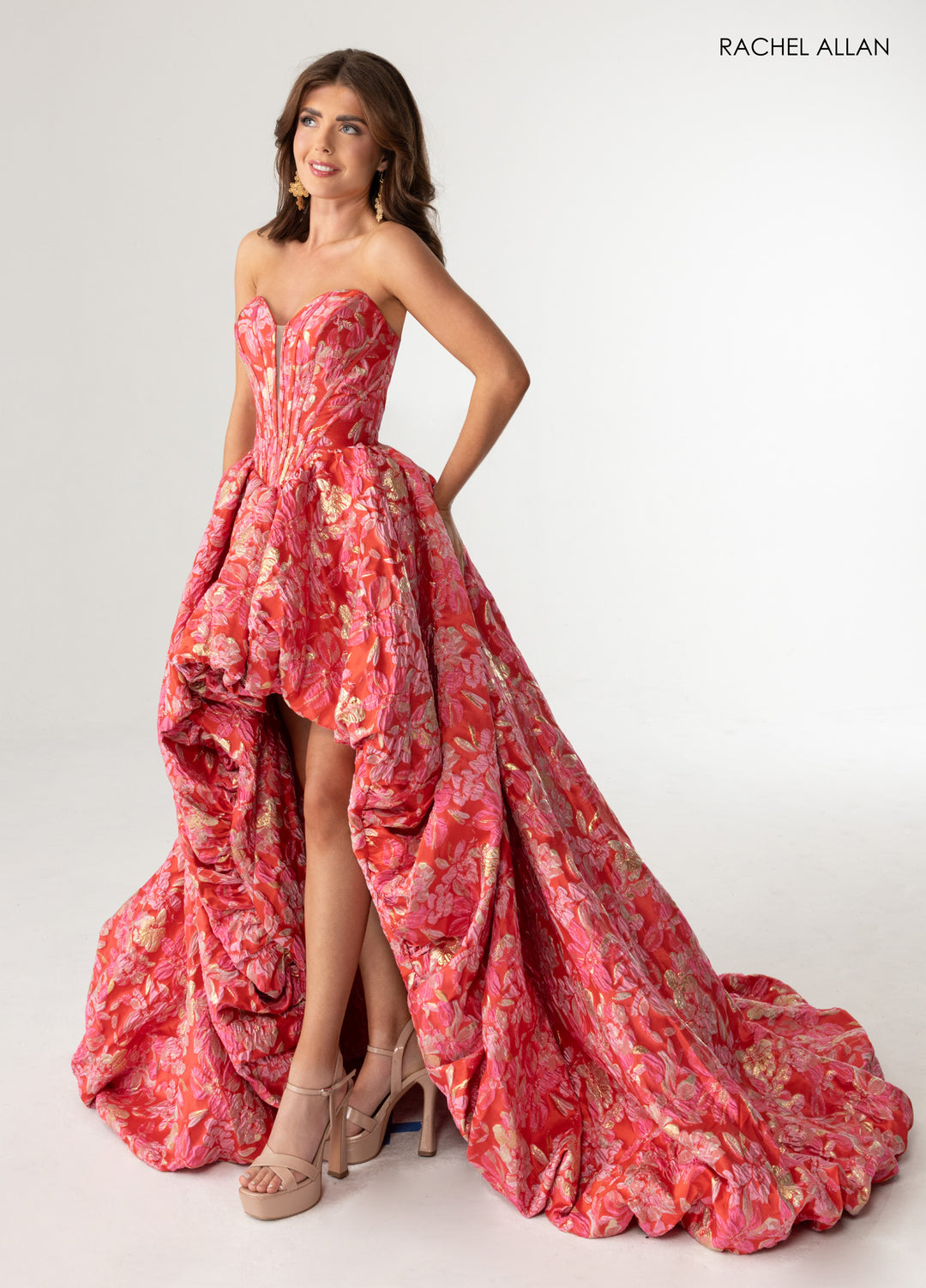 Jacquard Print High Low Gown by Rachel Allan 70928