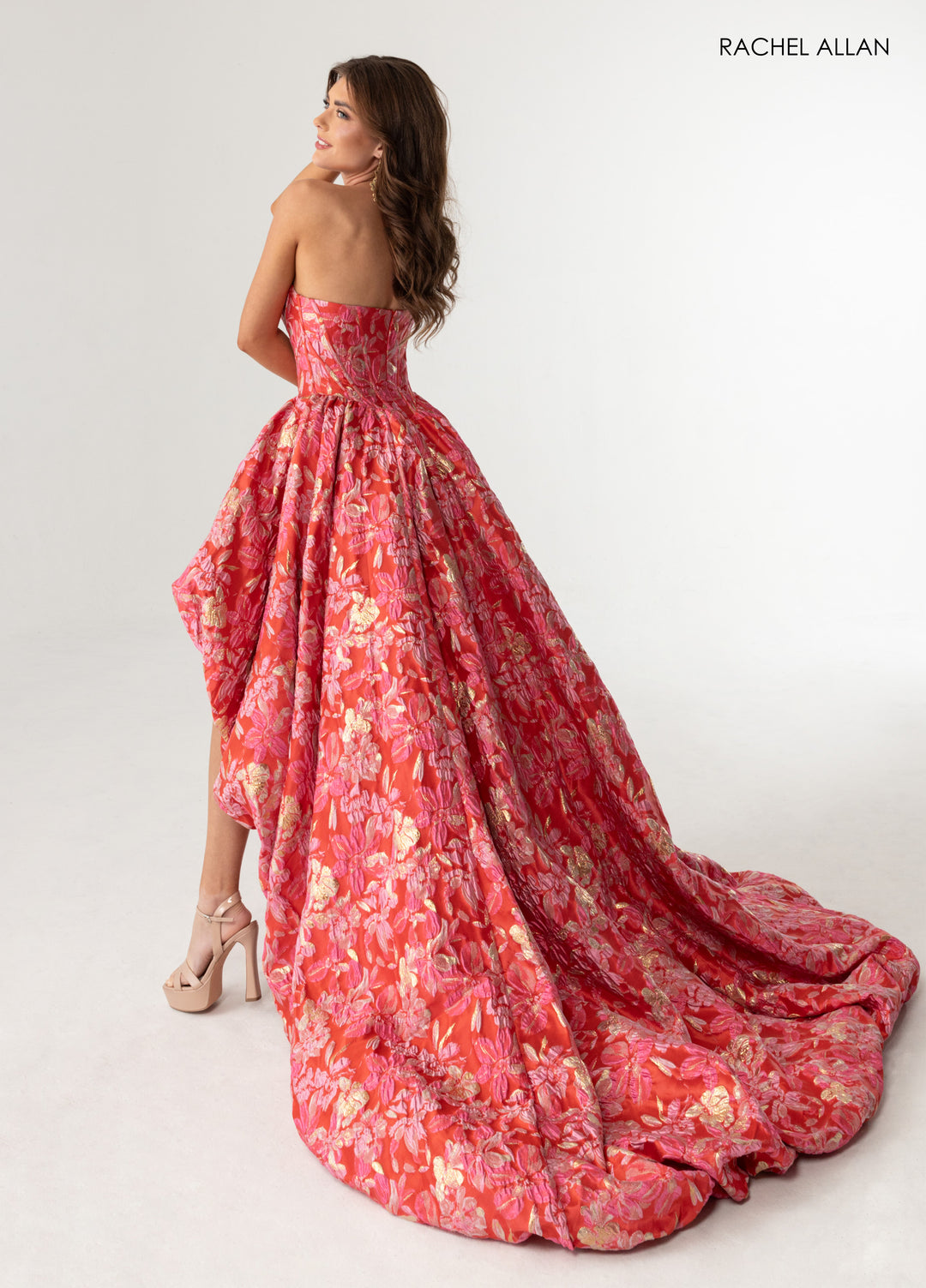 Jacquard Print High Low Gown by Rachel Allan 70928