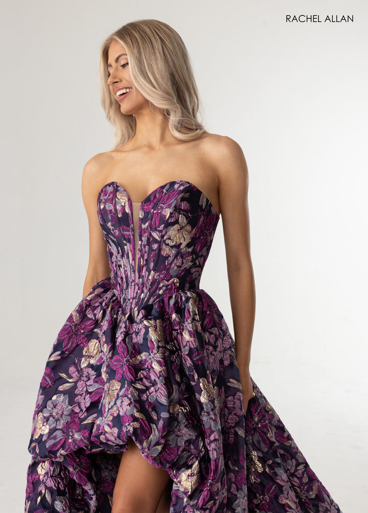 Jacquard Print High Low Gown by Rachel Allan 70928