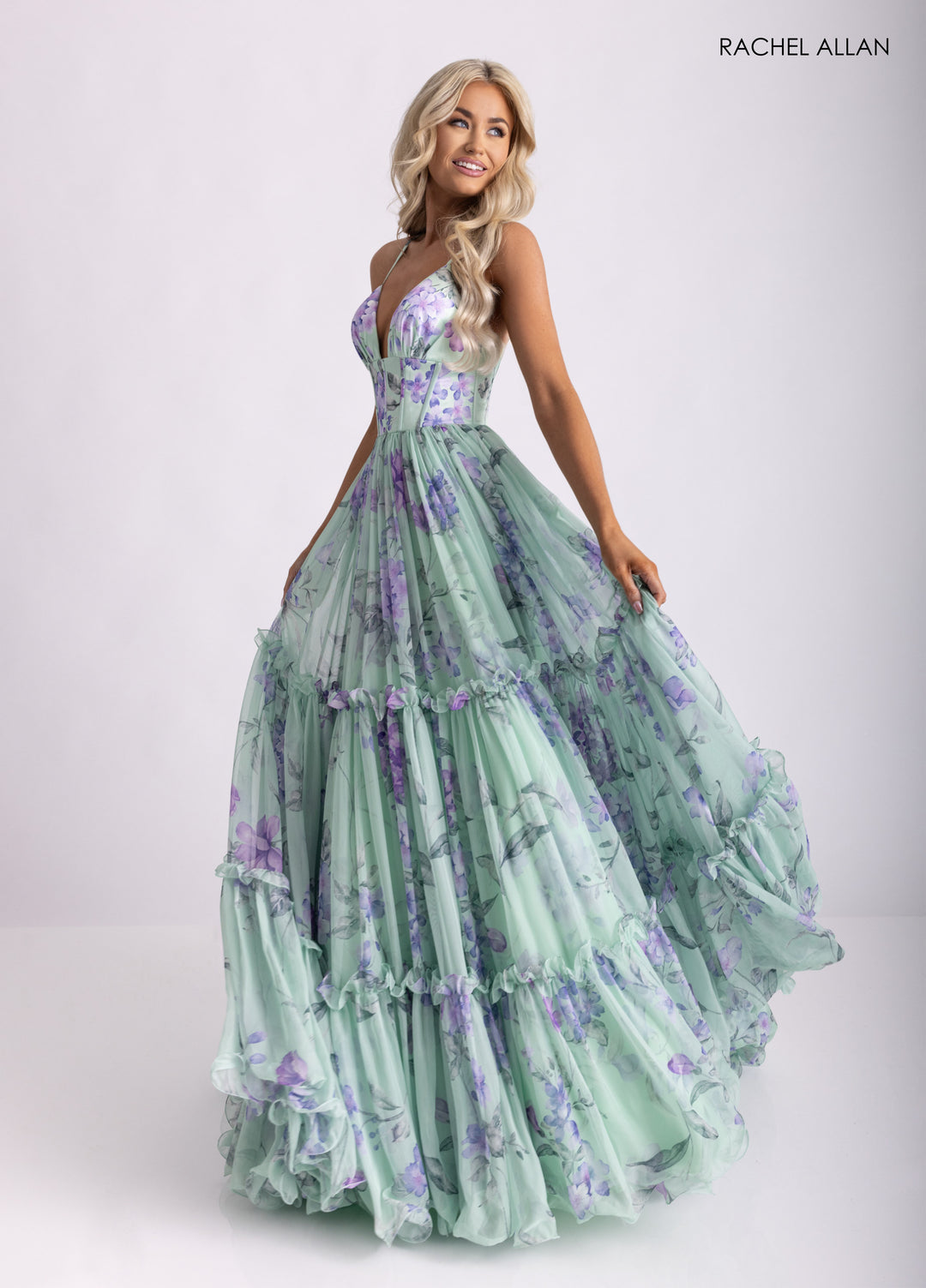 Print Sleeveless A-line Gown by Rachel Allan 70935