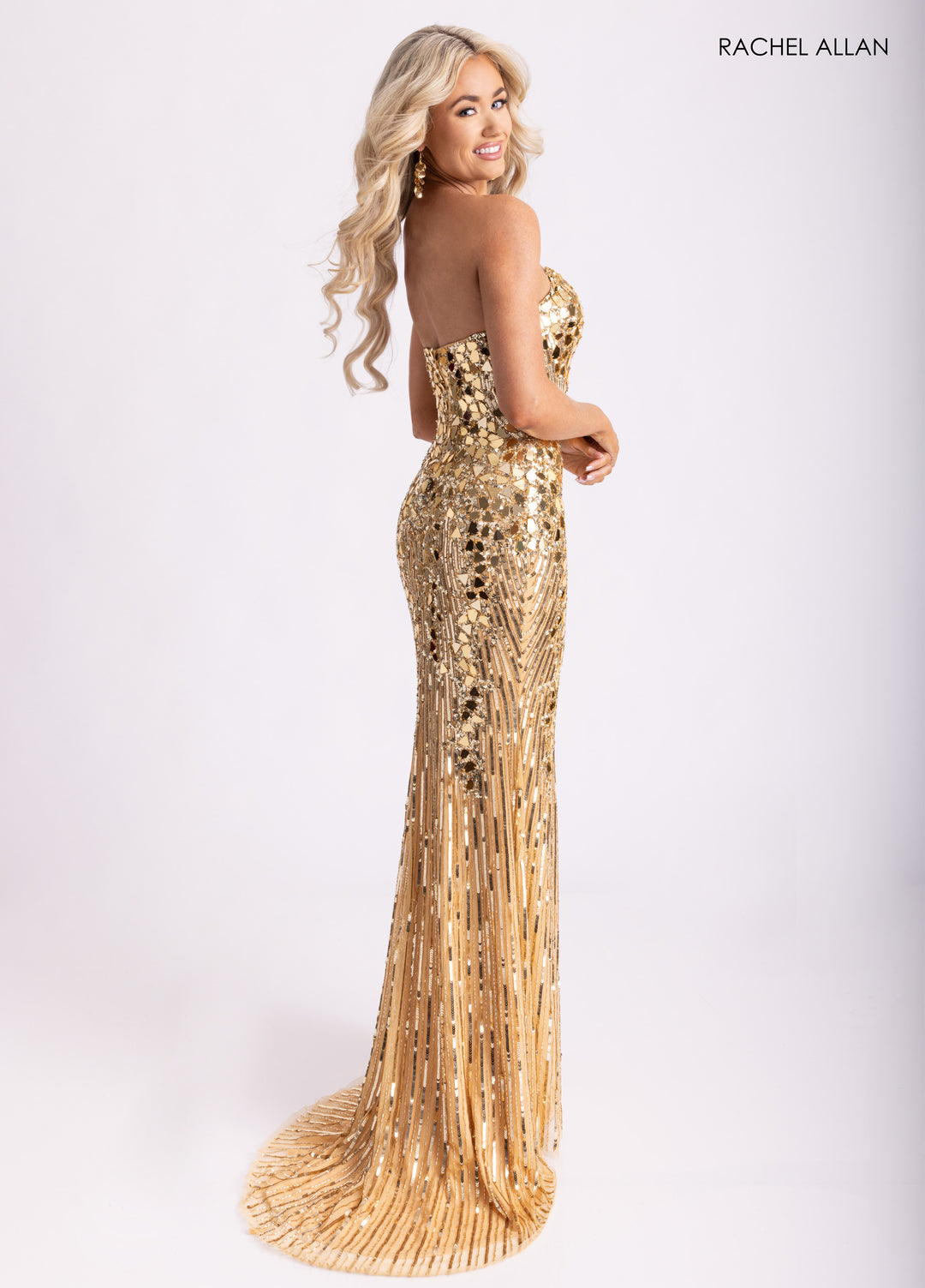 Mirror Strapless Slit Gown by Rachel Allan 70937