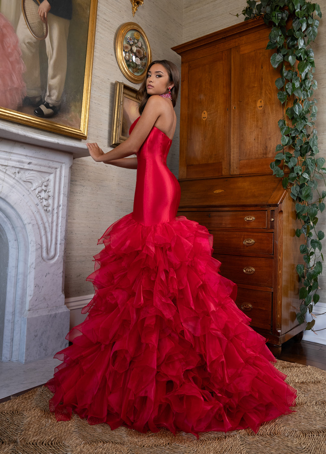 Strapless Ruffled Slit Gown by Rachel Allan 70938