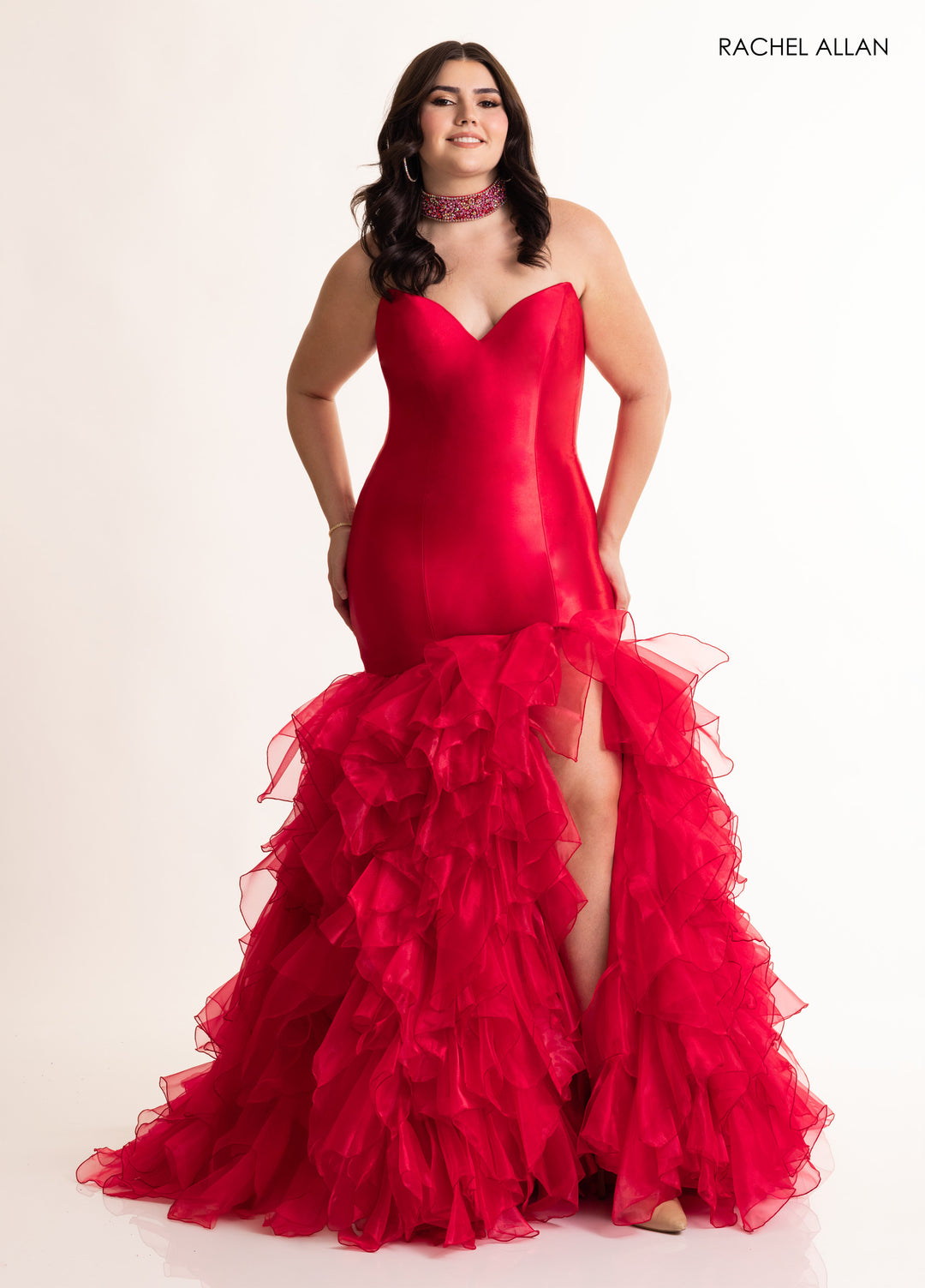 Strapless Ruffled Slit Gown by Rachel Allan 70938