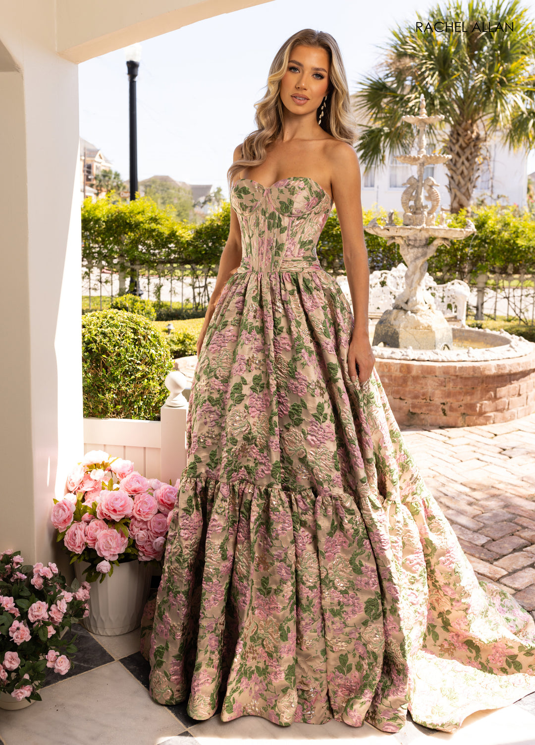 Jacquard Strapless A-line Gown by Rachel Allan 70939