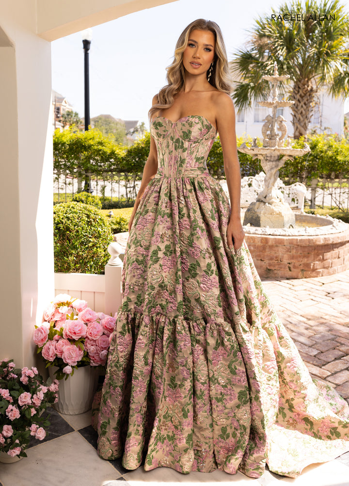 Jacquard Strapless A-line Gown by Rachel Allan 70939