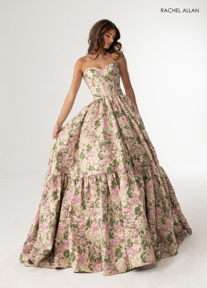 Jacquard Strapless A-line Gown by Rachel Allan 70939