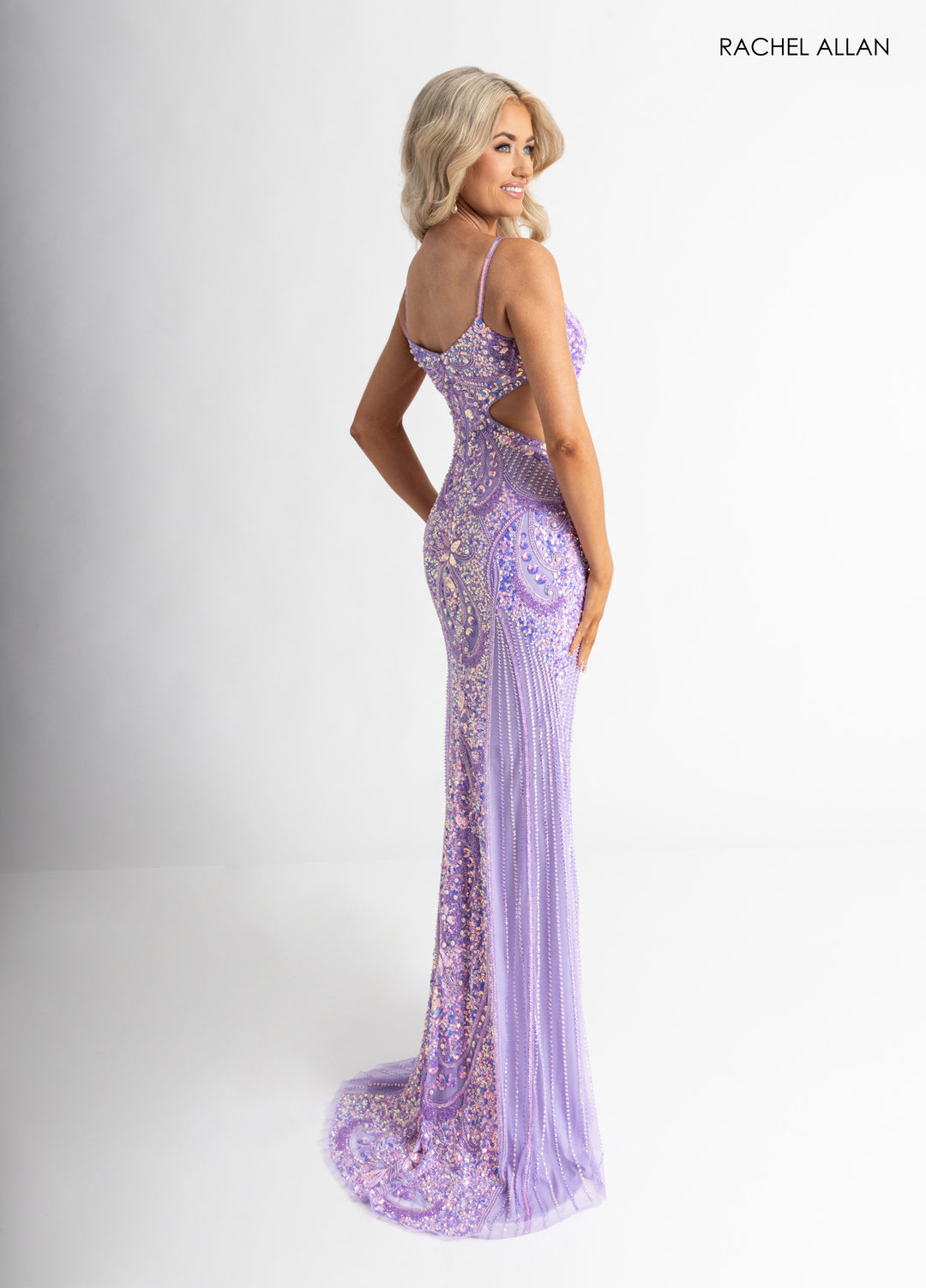 Beaded Sleeveless Slit Gown by Rachel Allan 70942