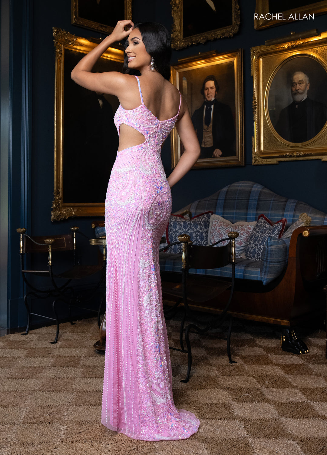 Beaded Sleeveless Slit Gown by Rachel Allan 70942