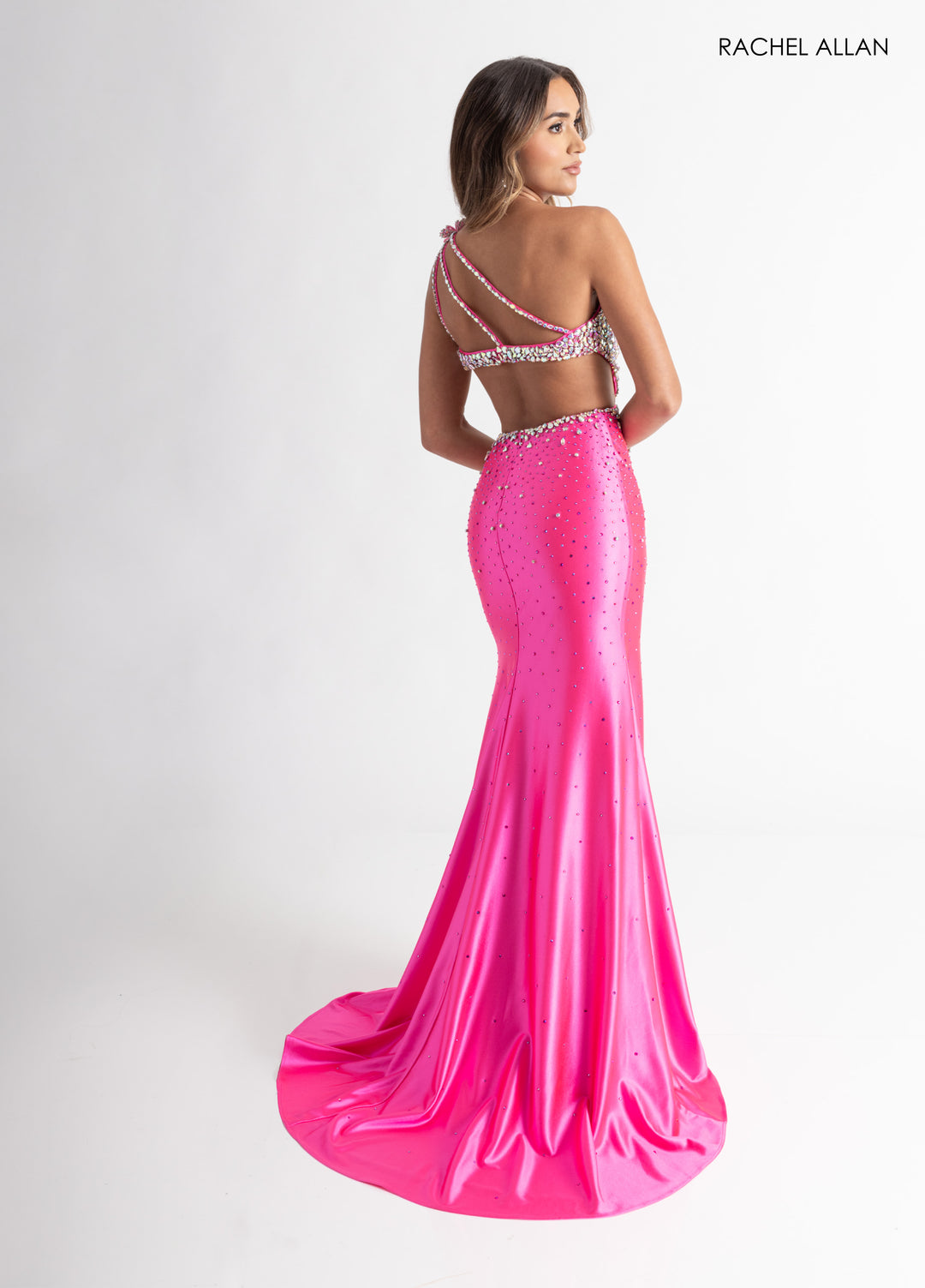 Beaded One Shoulder Slit Gown by Rachel Allan 70943