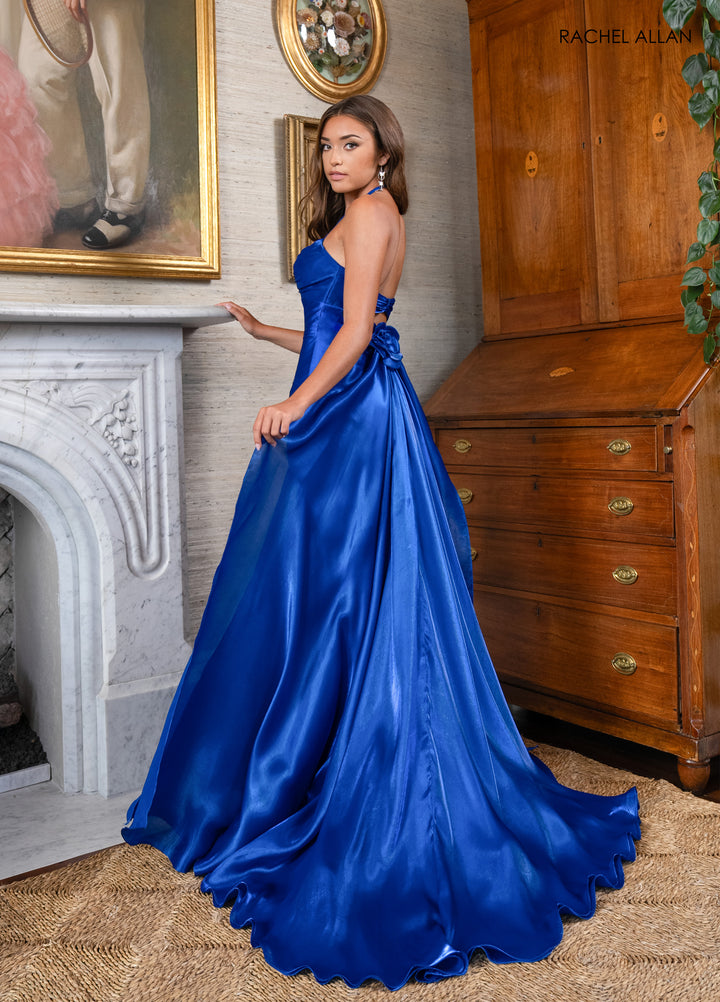 Halter Overskirt Slit Gown by Rachel Allan 70945